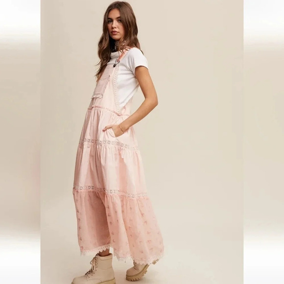 New! Embroidered Skirtall Overall Jumper Midi Dress - Picture 3 of 5